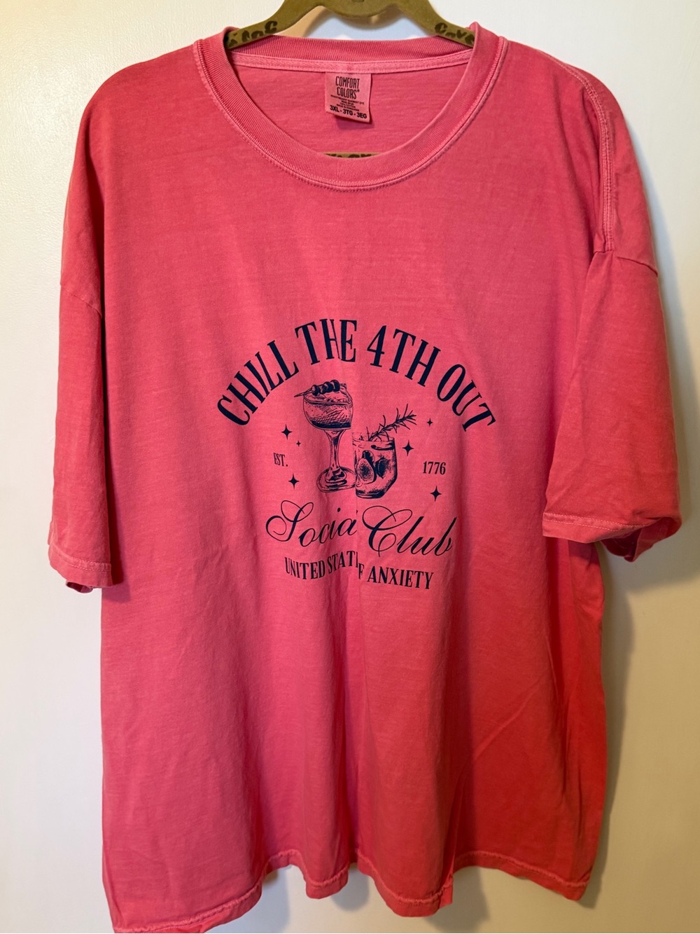 Comfort Colors Pink Tee with Navy "Chill the 4th Out" Graphic
